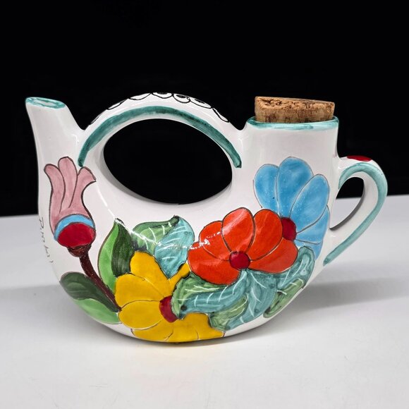 Vintage Hand-Painted Italian Pitcher Teapot Floral Design Signed Pimpal Garda - Picture 5 of 9